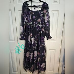 Floral Black and Purple Women's Dress